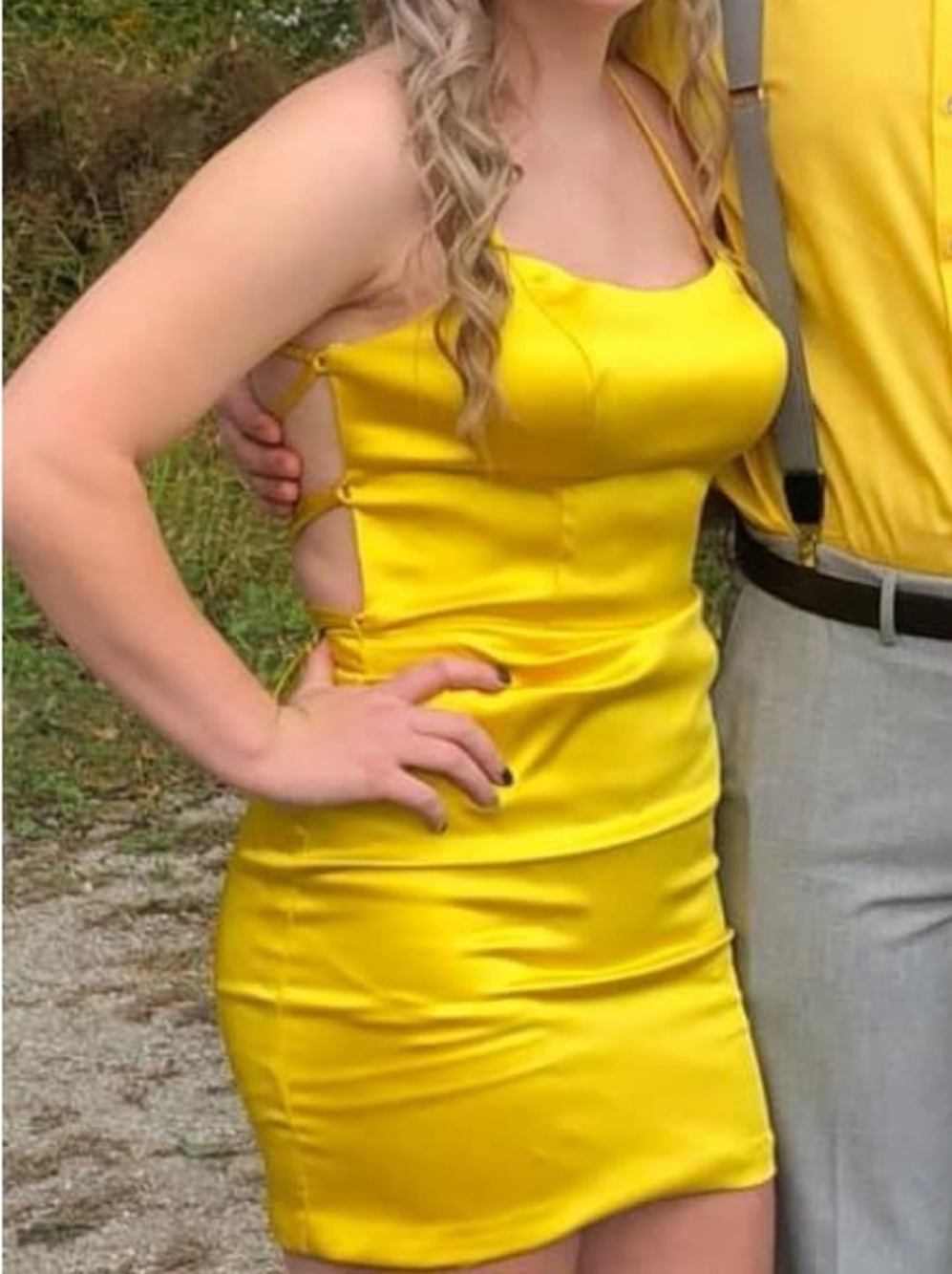 Vienna Prom Yellow Satin Bodycon Mini Dress